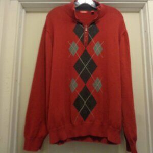 PREPPY VINTAGE MALE IZOD RED ARGYILLE ZIP NECK SWEATER X L T